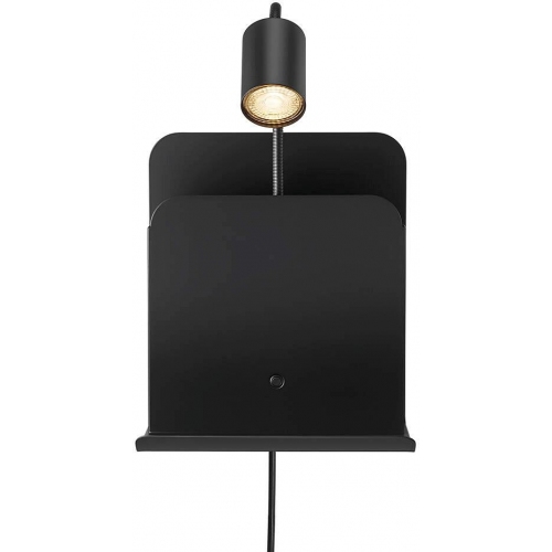 Roomi black wall lamp with shelf and usb Nordlux