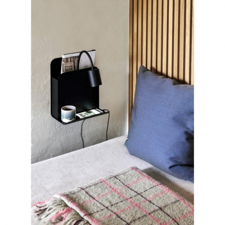 Roomi black wall lamp with shelf and usb Nordlux