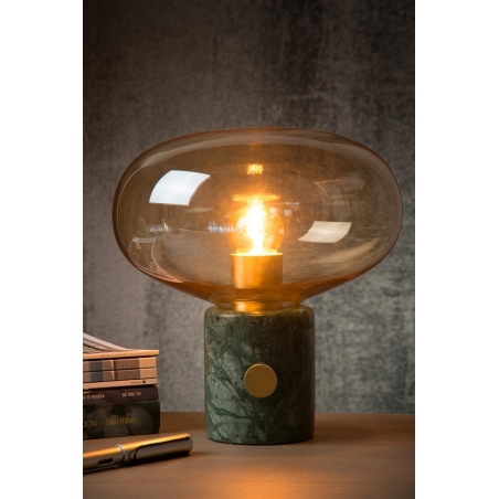 Designerska Lampa stołowa szklana Charlize Bursztynowy/Zielony Lucide do sypialni.