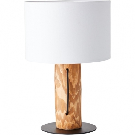 Stylowa Lampa stołowa drewniana z abażurem Jimena sosna/biały Brilliant na komodę i szafkę nocną