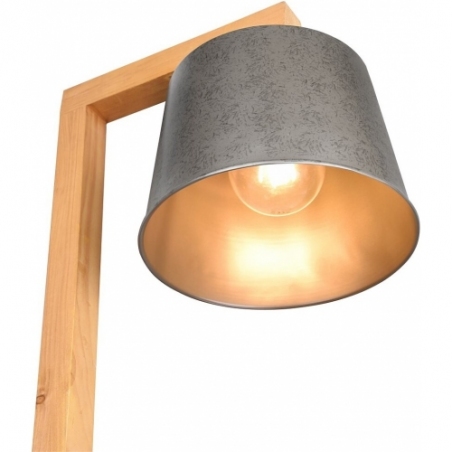 Stylowa Lampa podłogowa drewniana z półkami Rodrigo nikiel antyczny Trio do salonu i czytania