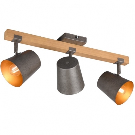 Funkcjonalny Reflektor sufitowy industrialny Bell III nikiel antyczny/drewno Trio do kuchni i przedpokoju
