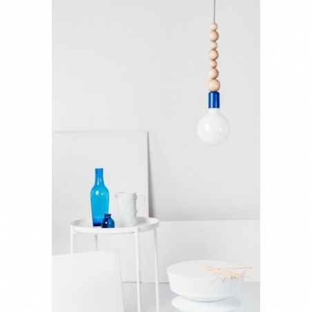 Loft Sfarer dark blue&amp;silver rock "bulb" wooden pendant lamp Kolorowe kable
