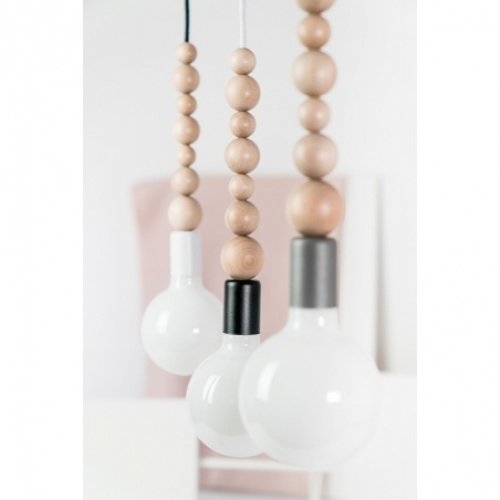 Loft Sfarer dark grey&amp;white pearl "bulb" wooden pendant lamp Kolorowe kable