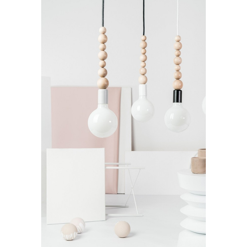 Loft Sfarer white&amp;carbon "bulb" wooden pendant lamp Kolorowe kable