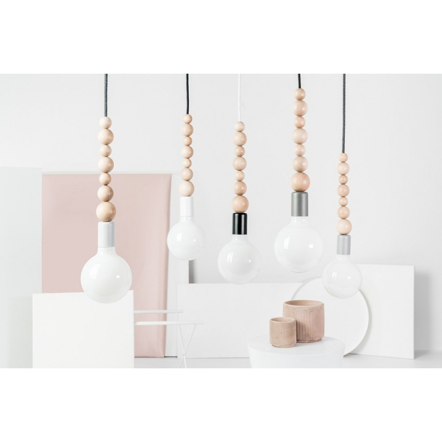 Loft Sfarer white&amp;carbon "bulb" wooden pendant lamp Kolorowe kable