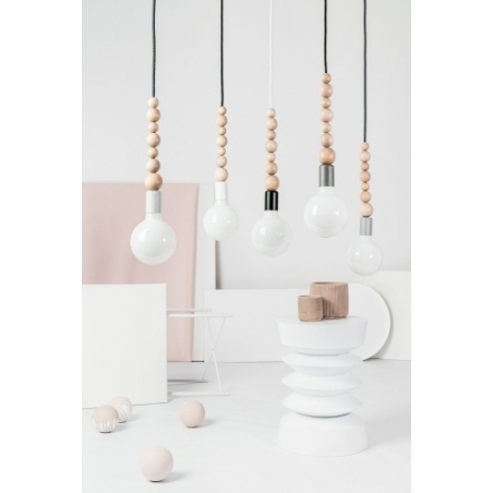 Lampa drewniana wisząca żarówka Loft Sfarer biały/węgiel kamienny Kolorowe kable do sypialni i kuchni