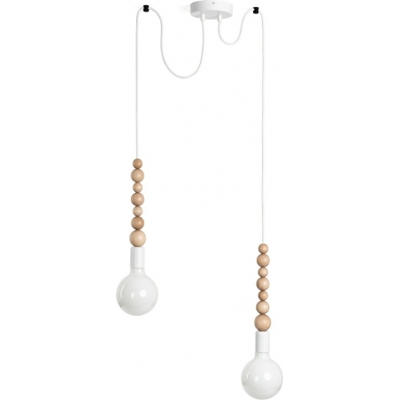 Lampa drewniana wisząca "pająk" Loft Sfarer II biały/biała perła Kolorowe kable do salonu