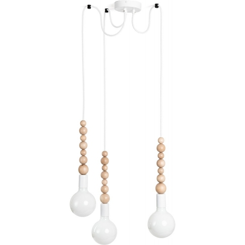 Lampa drewniana wisząca "pająk" Loft Sfarer III biały/biała perła Kolorowe kable do salonu