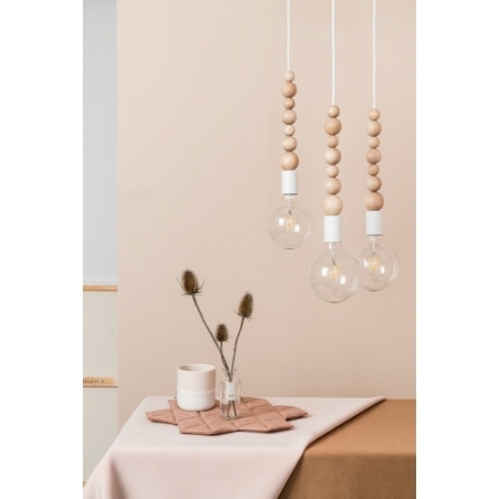 Skandynawska Lampa drewniana wisząca na listwie Loft Sfarer III biały/biała perła Kolorowe kable nad stół