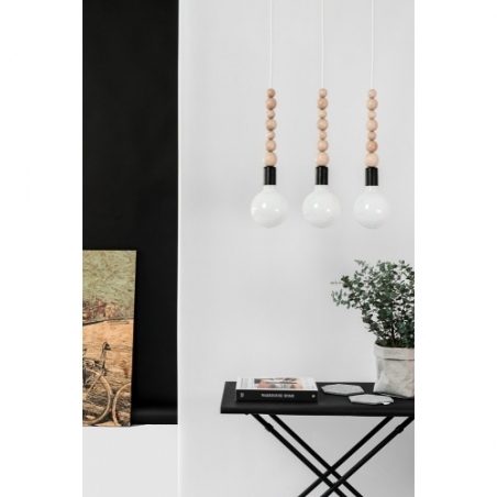 Loft Sfarer black&amp;white pearl "bulb" wooden pendant lamp Kolorowe kable