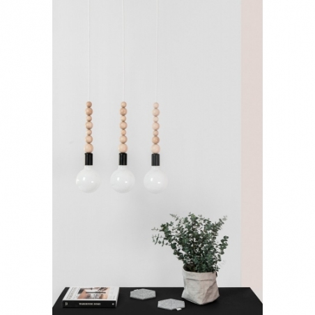 Lampa drewniana wisząca żarówka Loft Sfarer czarny/biała perła Kolorowe kable do sypialni i kuchni