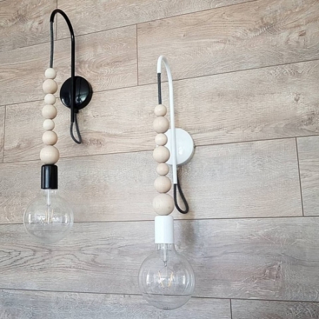 Loft Sfarer black&amp;white pearl wooden hanging wall lamp Kolorowe kable