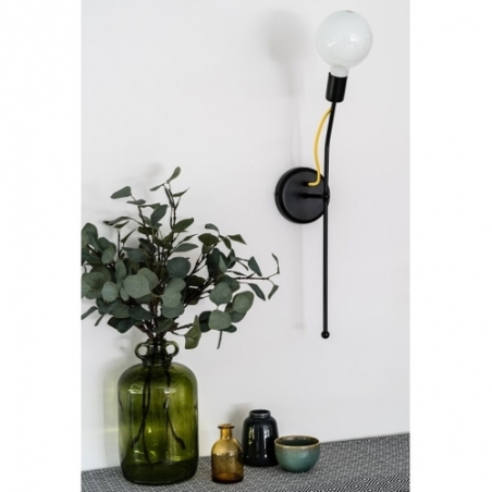 Loft Tubo black&amp;spanish lemon "bulb" wall lamp with arm Kolorowe kable