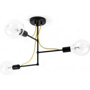 Lampa sufitowa na wysięgnikach 3 żarówki Loft Tubo czarny/hiszpańska cytryna Kolorowe kable do sypialni i przedpokoju 2