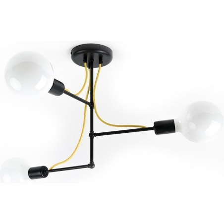 Loft Tubo 3 black&amp;spanish lemon "bulbs" semi flush ceiling light with arms Kolorowe kable