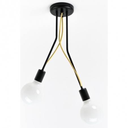 Lampa sufitowa na wysięgnikach 2 żarówki Loft Tubo czarny/hiszpańska cytryna Kolorowe kable do sypialni i przedpokoju