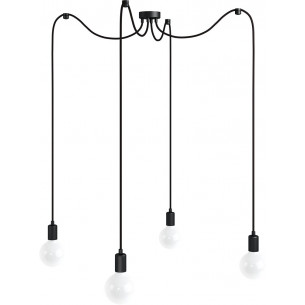 Lampa pająk 4 żarówki Loft Multi Metal Line czarny/czarny tulipan Kolorowe kable do salonu