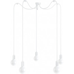 Lampa pająk 5 żarówek Loft Multi Metal Line biały/biały bez Kolorowe kable do salonu