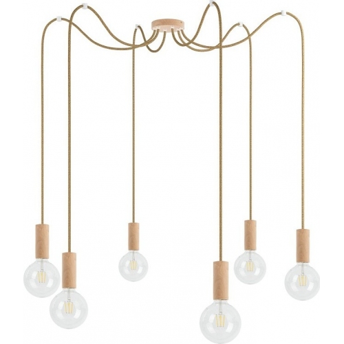 Lampa drewniana wisząca "pająk" Loft Multi Eco Line B VI Kolorowe kable do salonu