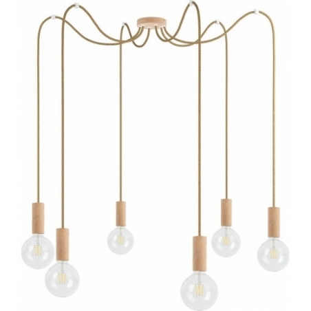 Lampa drewniana wisząca "pająk" Loft Multi Eco Line B VI Kolorowe kable do salonu