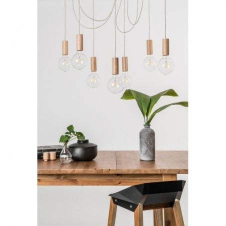 Lampa drewniana wisząca "pająk" Loft Multi Eco Line B VII Kolorowe kable do salonu