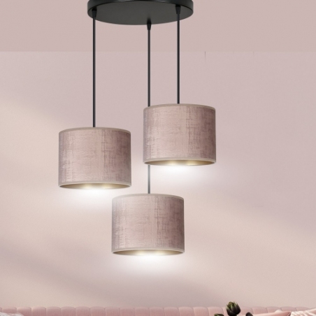 Elegancka Lampa wisząca potrójna Hilde Premium różowa Emibig do salonu i sypialni