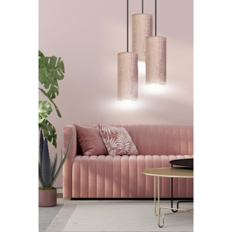 Elegancka Lampa wisząca potrójna Bente Premium III różowa Emibig do salonu i sypialni