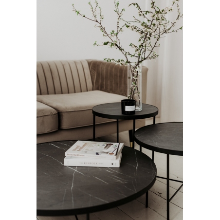 Tre 60 marble&amp;black round coffee table Nordifra
