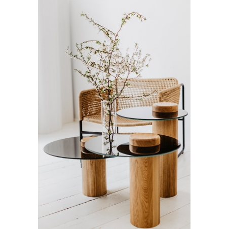 Tyk 63 natural oak&amp;titanium mirror glass round coffee table Nordifra