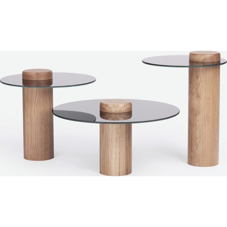 Tyk 50 natural oak&amp;titanium mirror glass round coffee table Nordifra