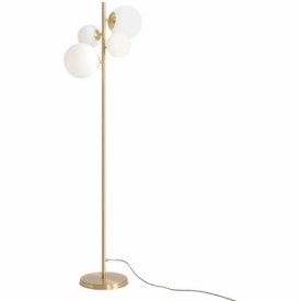 Stylowa Lampa podłogowa szklane kule Bloom Brass biało-mosiężna Aldex do salonu i sypialni