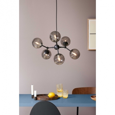 Designerska Lampa wisząca szklane kule Atom Large VI czarny/szkło dymione HaloDesign do salonu, kuchni i jadalni