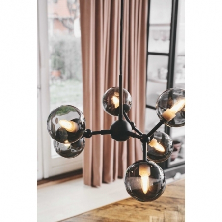 Designerska Lampa wisząca szklane kule Atom Mini VI czarny/szkło dymione HaloDesign do salonu, kuchni i jadalni