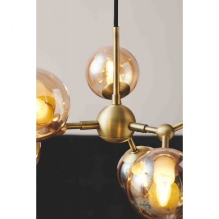 Designerska Lampa wisząca szklane kule Atom Mini VI antyczny mosiądz/bursztynowy HaloDesign do salonu, kuchni i jadalni