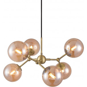 Designerska Lampa wisząca szklane kule Atom Large VI antyczny mosiądz/bursztynowy HaloDesign do salonu, kuchni i jadalni