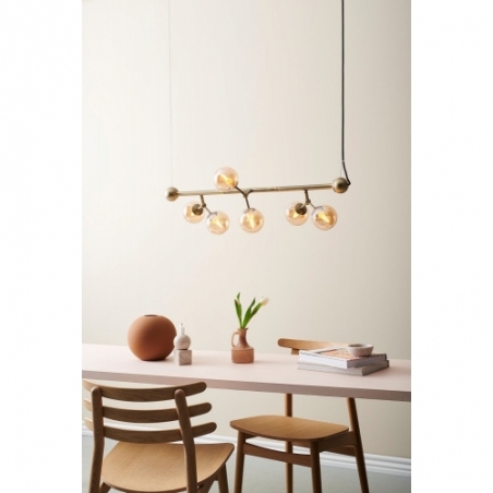 Designerska Lampa wisząca szklane kule Atom Mini Horizontal VI antyczny mosiądz/bursztynowy HaloDesign do salonu, kuchni i jadal