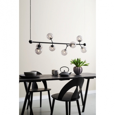 Designerska Lampa wisząca szklane kule Atom Maxi Horizontal VIII czarny/szkło dymione HaloDesign do salonu, kuchni i jadalni
