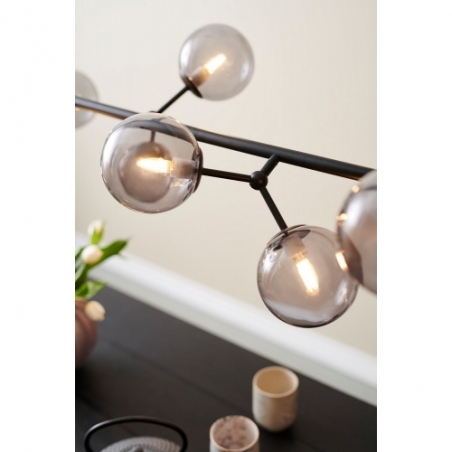 Designerska Lampa wisząca szklane kule Atom Maxi Horizontal VIII czarny/szkło dymione HaloDesign do salonu, kuchni i jadalni