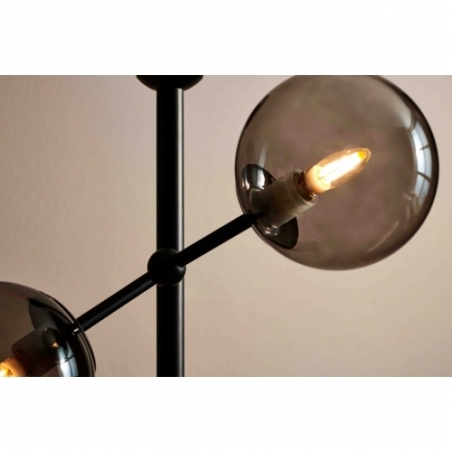Stylowa Lampa podłogowa szklane kule Atom czarny/szkło dymione HaloDesign do czytania w salonie