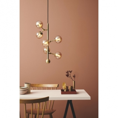 Designerska Lampa wisząca szklane kule Atom Vertical VI antyczny mosiądz/bursztynowy HaloDesign do salonu, kuchni i jadalni