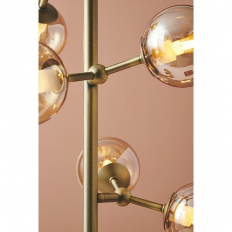 Stylowa Lampa podłogowa szklane kule Atom antyczny mosiądz/bursztynowy HaloDesign do czytania w salonie