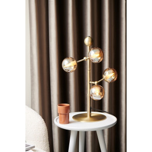 Atom antique brass&amp;amber glass balls table lamp HaloDesign