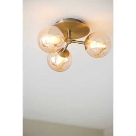 Atom Trio antique brass&amp;amber glass balls ceiling lamp HaloDesign