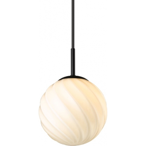 Designerska Lampa wisząca szklana kula Twist 15cm opal/czarny HaloDesign do salonu, kuchni i jadalni