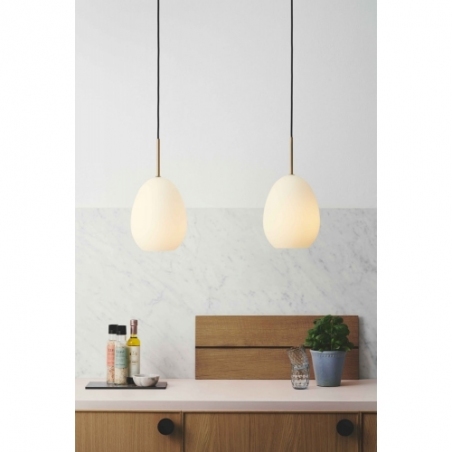 Designerska Lampa wisząca szklana Bod 20cm biała HaloDesign do salonu, kuchni i jadalni