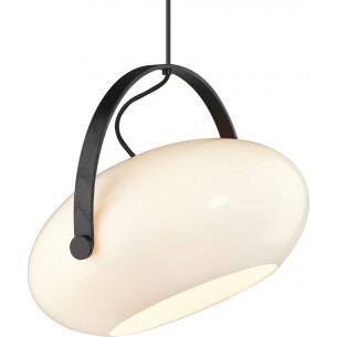 Designerska Lampa wisząca skandynawska D.C 40cm opal/czarny dąb HaloDesign do salonu, kuchni i jadalni