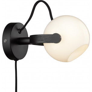 D.C opal&amp;black oak ball wall lamp with cable HaloDesign