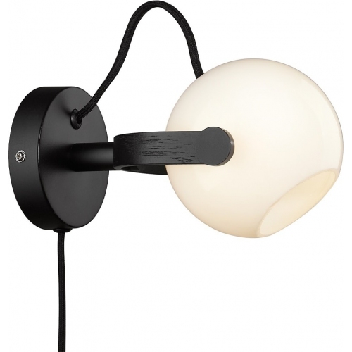 D.C opal&amp;black oak ball wall lamp with cable HaloDesign