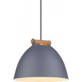Designerska Lampa wisząca skandynawska z drewnem Arhus 24cm szara HaloDesign do salonu, kuchni i jadalni